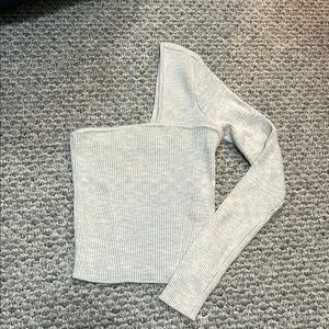 Gray Ribbed One-Shoulder Sweater